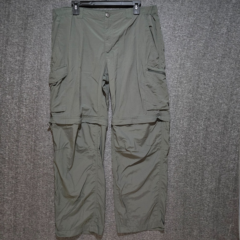 Columbia Omni-Shade Convertible Cargo Hiking Pants Men's 38x30 Olive Green Zip